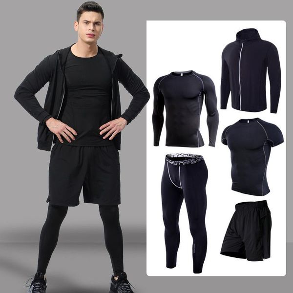 

compression running set men quick dry sportswear training suits jogging gym bodybuilding fitness tights tracksuit big size m-6xl sets, Black;blue