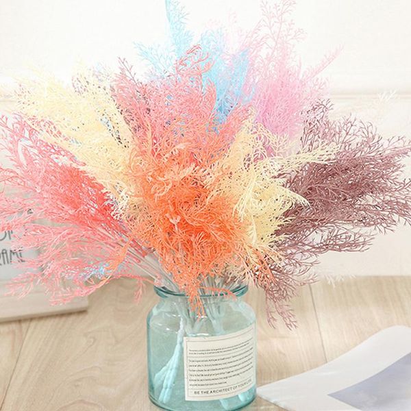 

37cm artificial flower bouquet plant silk pine grass fake leaf foggy for handmade diy home garden wedding decoration decorative flowers & wr