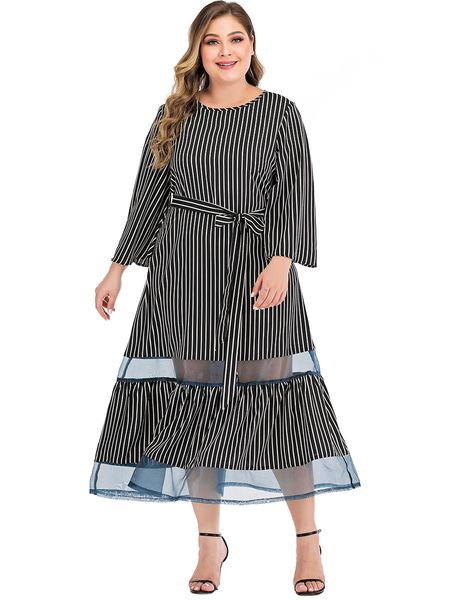 

Plus size Dresses Hy89331# Large Contrast Stitching, Black