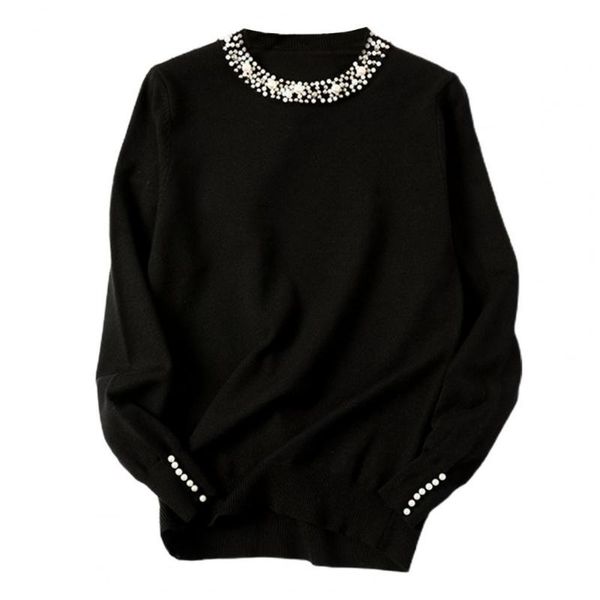 

women's sweaters knitted sweater beading collar figure flattering  elegant style women pullover ladies clothing, White;black