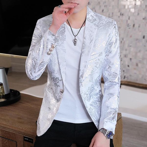 

men's suits & blazers mens luxury floral printed suit blazer homme night club stage wedding 2021 single breasted jacket ternos masculin, White;black