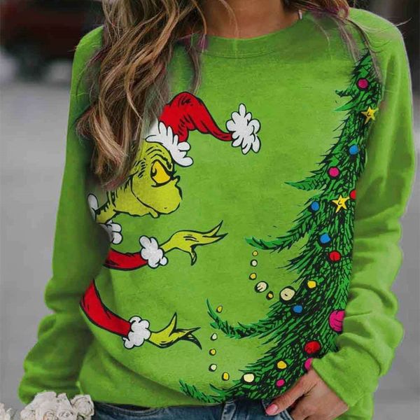 

christmas new sweater women's printed long-sleeved loose top, White;black