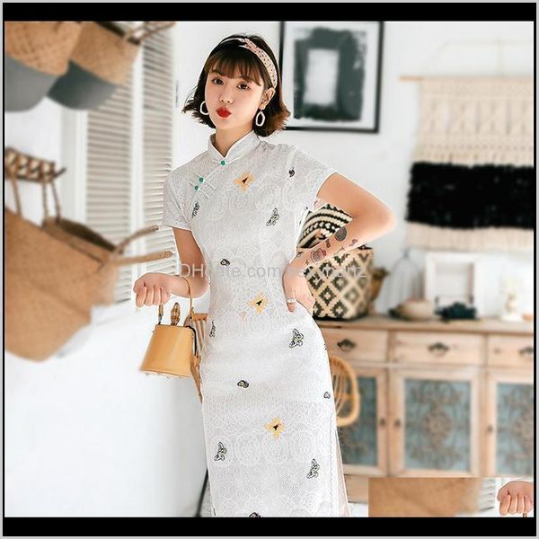 

ethnic clothing apparel drop delivery 2021 sheng coco fashion qipao pearl buckle cheongsam young style embroidered butterfly chipao women la, Red