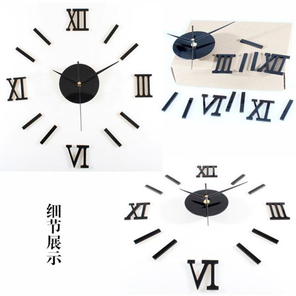 

wall clocks roman numerals frameless large acrylic mirror surface 3d diy clock home office school decor stickers