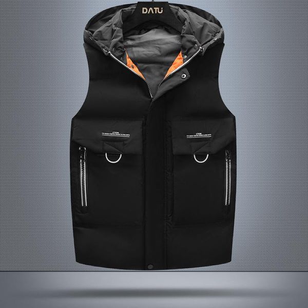 

men's vests 2021 vest winter down cotton hooded solid color, Black;white