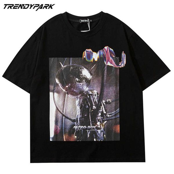 Camisetas Streetwear Hip Hop Goth Robô Laboratório Impresso Camisetas Harajuku Casual Algodão T-shirt de Manga Curta Moda Tops de Verão 210601