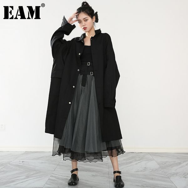 

[eam] women black brief long big size trench lapel long sleeve loose fit windbreaker fashion spring autumn 1db39101 21512, Tan;black