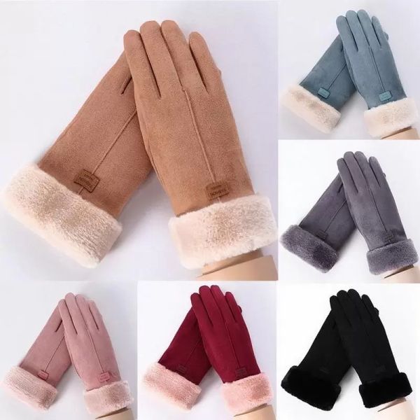 Fünf Fingers Handschuhe Frauen Winter Lange Frauen Leder Touchscreen Schwarz Fell Finger Finger Antriebsnachweis