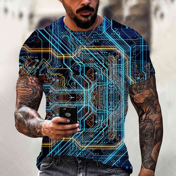 

short sve men's 3d t-shirt casual 3d digital circuit board printing casual couple clothing breathable z9b4, White;black