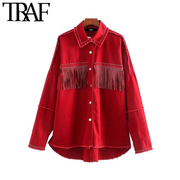 

women street fashion oversized tassel jacket coat vintage long sleeve frayed irregular outerwear chic 210507, Black;brown