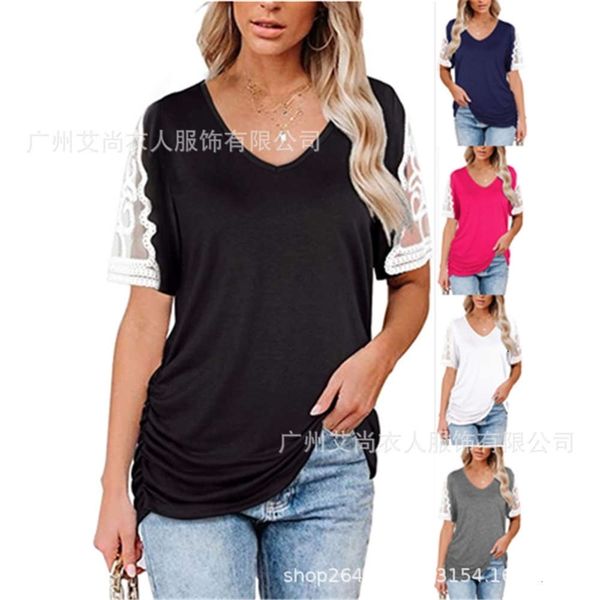 

women's t-shirt 2021 short sleeve hollow out color off shoulder v-neck cmbo, White