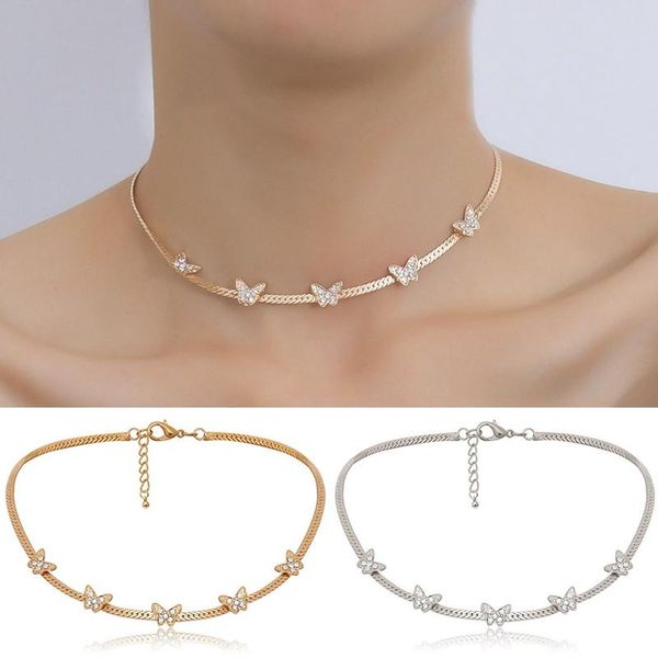 

chokers cute butterfly choker necklace for women gold chain statement collar female chocker shining jewelry in, Golden;silver
