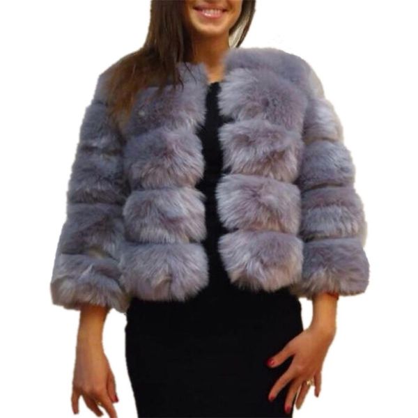 

lisa colly high imitation long sleeves short fur coat jacket warm winter outwear faux overcoat s coat 211220, Black