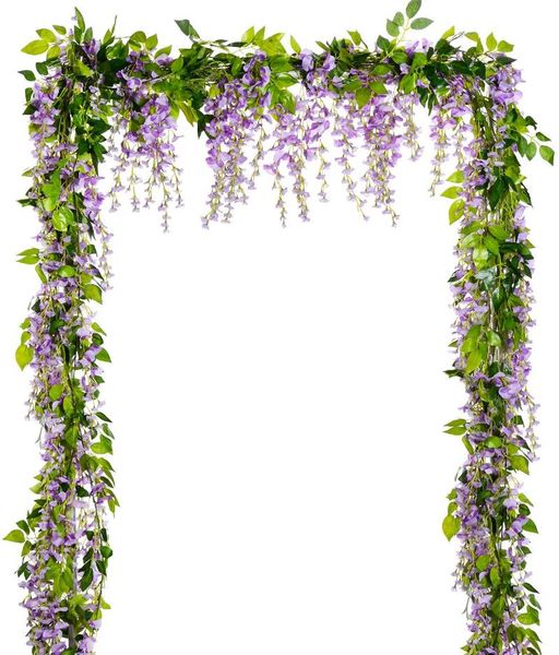 

decorative flowers & wreaths wisteria artificial garland, 4 pcs total 28.8ft vine silk hanging flower for home garden outdoor cer