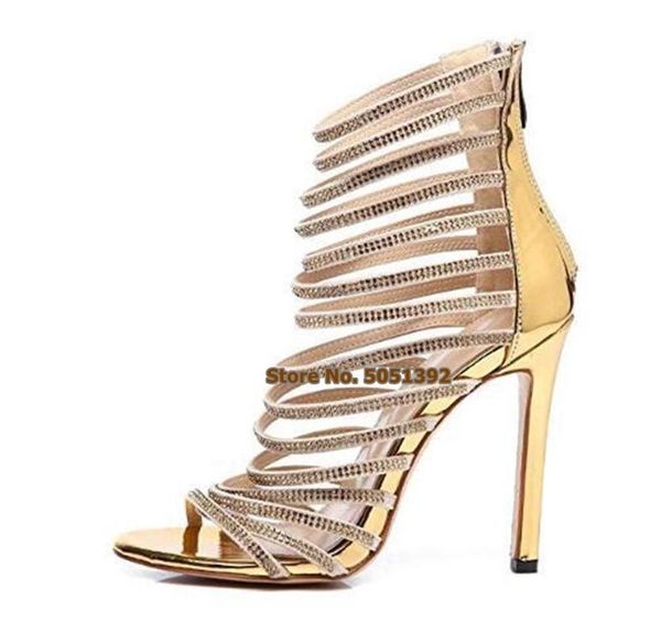 

women high heel diamond glittering stiletto gold sandals booties open toe rhinestone bling narrow band fashion shoes, Black