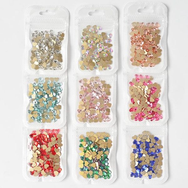 

valentine's day 500pcs mixed color nail love heart rhinestones stones romantic crystal glass stone for diy bg65 art decorations, Silver;gold