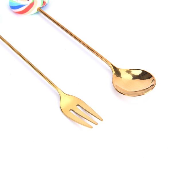 

forks 1pc donut lollipop fork spoon 304 stainless steel dessert fruit honey coffee stirring cutlery dinnerware accessories