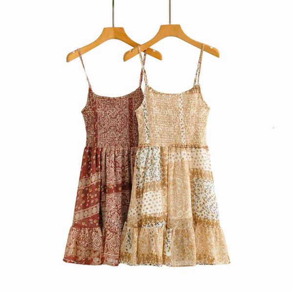 

casual dresses streetwear women floral print 2021 fashion ladies elastic strap elegant female chic chiffon patchwork mini es fw3k, Black;gray