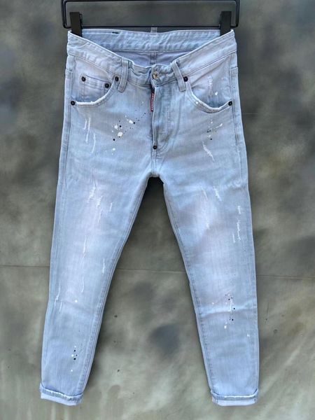 

men's jeans style washed white hole micro-elastic slim trend letter denim trousers 9103, Blue