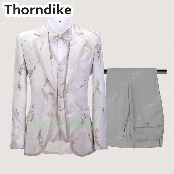 

thorndike costume homme classic beige floral two buttons men suits slim fit tuxedo wedding groom prom blazer (jacket+grey pants men's &, White;black