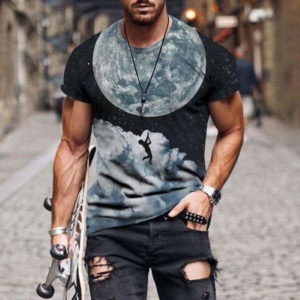 

men's t-shirts summer 3d printing t-shirt for men artistic imagination color starry sky earth short sleeves trendy menswear casual top, White;black