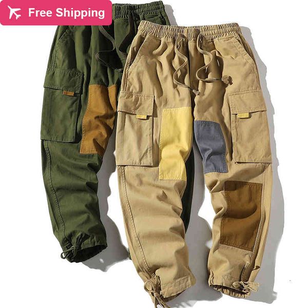 

hip-hop jogger male multi-pocket shredded men's streetwear cotton pants, Black