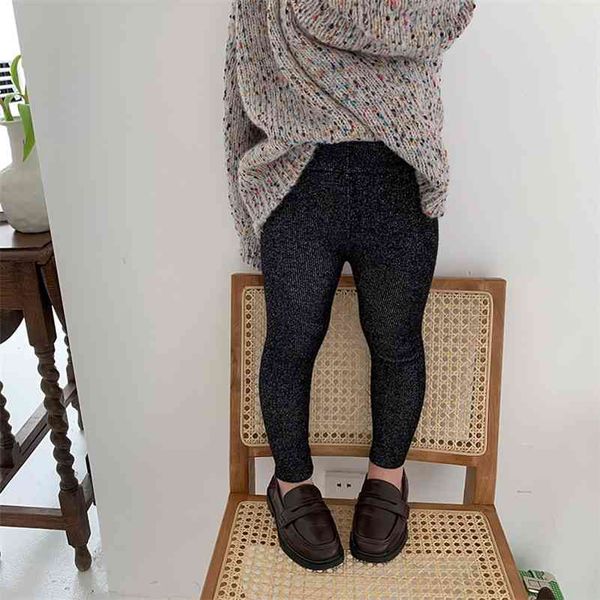 

autumn winter knitted bling woollen leggings baby girls skinny 4 colors base trousers 1-6y 210708, Blue