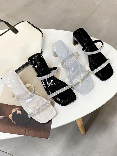

slippers female shoes casual square heel women heels slides 2021 luxury soft block high rubber pu fashion hoof slipp, Black