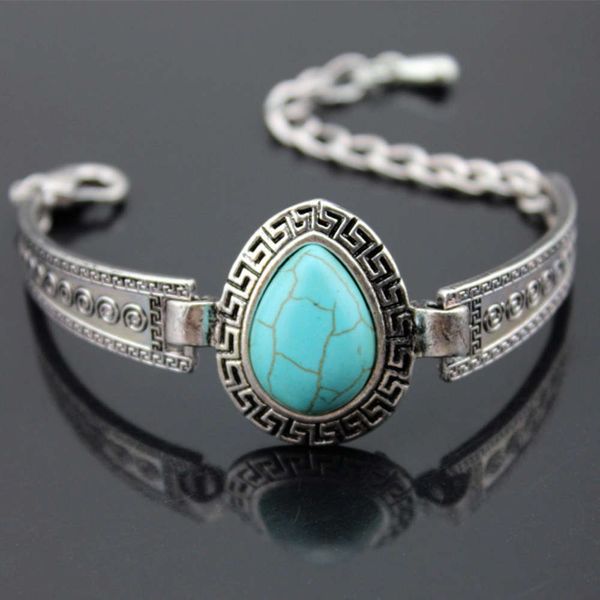 

hand catenary classic water drop ancient silver alloy turquoise bracelet, Golden;silver