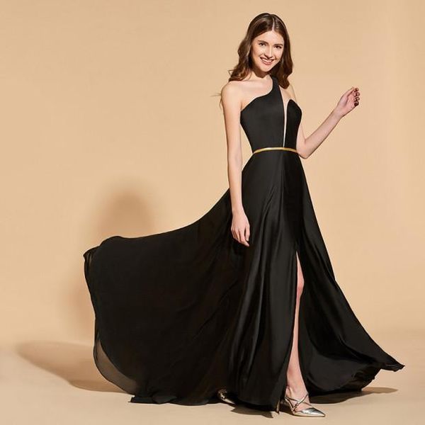 

party dresses tanpell one shoulder split front prom black floor length a line dress women empire formal evening plus custom gown, White;black
