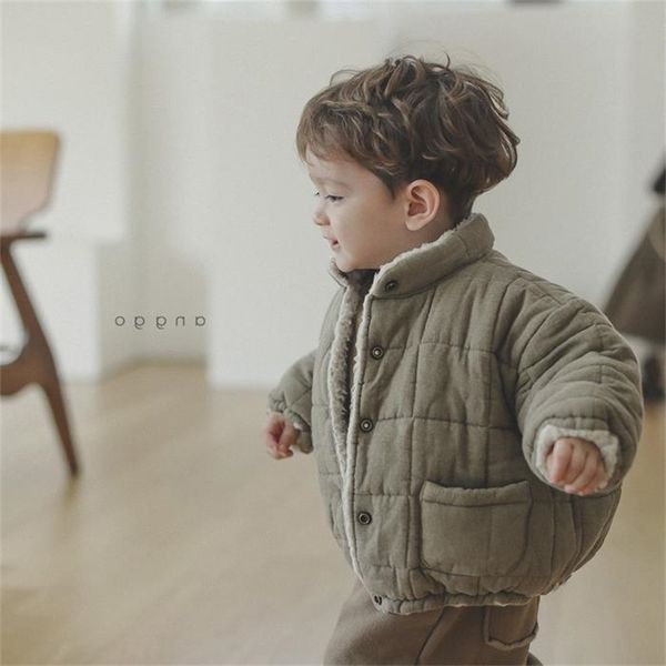 Cappotto invernale per neonato Giacca in morbido cotone ispessito semplice abito da pane a colletto alto per bambino maschio 211203