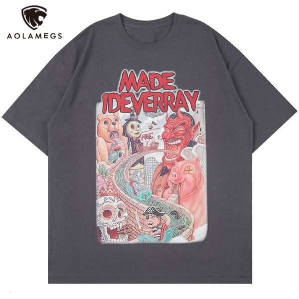 

men's polos aolamegs vintage men's t-shirts funny childhood illustration male will see casual fashion harajuku hip hop streetwear, White;black