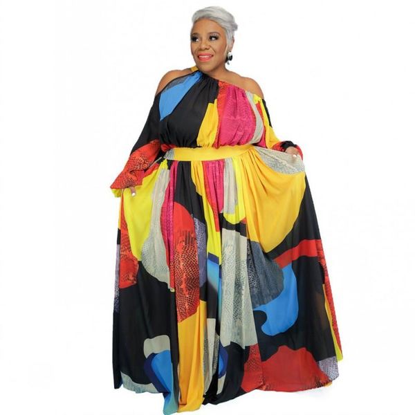 

ethnic clothing african long maxi dress women diagonal collar off shoulder backless daily evening party pleated dresses for, Red