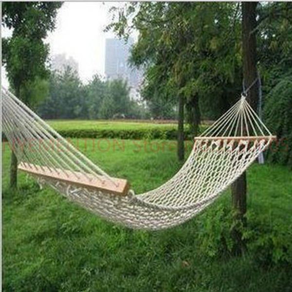 

single mesh cotton wood stick rope swing hammock indoor double net camping furniture moveis parachute 2pcs outdoor games & activities