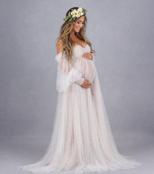 

wraps & jackets white off the shoulder maternity dresses for poshoot pearls long sleeves nightgown pography tulle pregnancy women