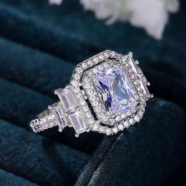 

wedding rings 2021 luxury full square zircon bridal ring creativity engagement band for women gift jewelry sizes 6 to 10, Slivery;golden