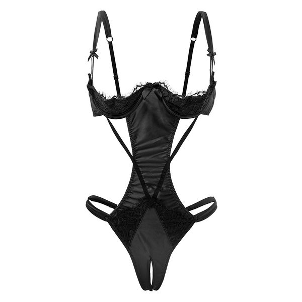 

cupless erotic lingerie open crotch teddies bodysuit exotic jumpsuit strap pajamas sponge-ultra-thin cup bra catsuit, Black;white
