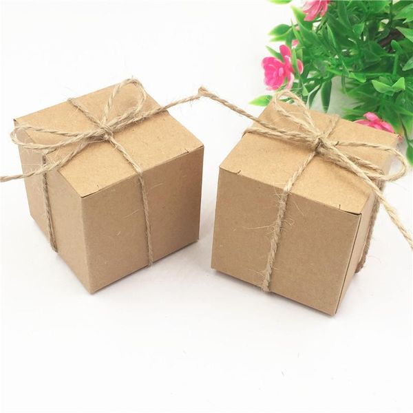 

gift wrap 12pcs/lot brown small cube kraft paper boxes for sweet egg tart biscuits package container storage with strings