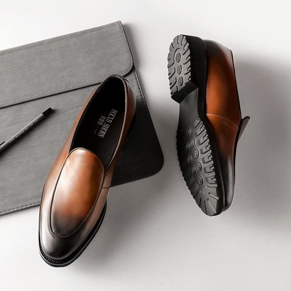 

dress shoes formal men real genuine leather luxury handmade office wedding party brand slip on driving size 44, Black
