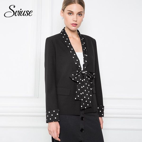 

women's suits & blazers spring autumn women black blazer polka dot patchwork long-sleeve slim suit office ladies fashion lace up busine, White;black