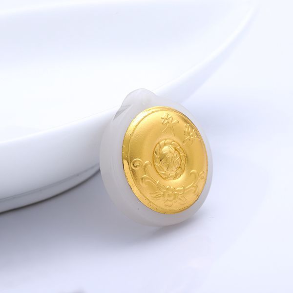 

pendant 4d blsing word buckle 999 gold inlaid an white jade life safety men's and women's pendant necklace