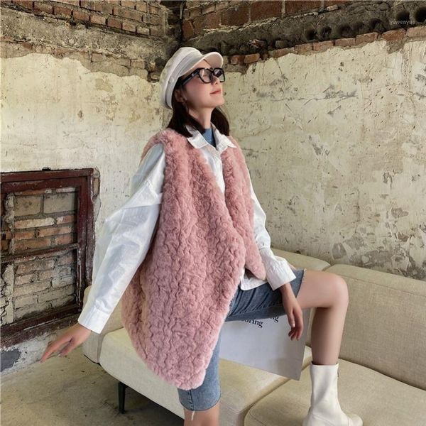 

women's fur & faux 2021 autumn winter vest coats for women thick warm jacket female vintage loose cardigan sleeveless outerwear f5, Black