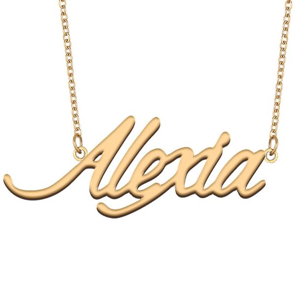 

pendant necklaces alexia name necklace for women stainless steel jewelry 18k gold plated alphabet nameplate femme mother girlfriend gift, Silver