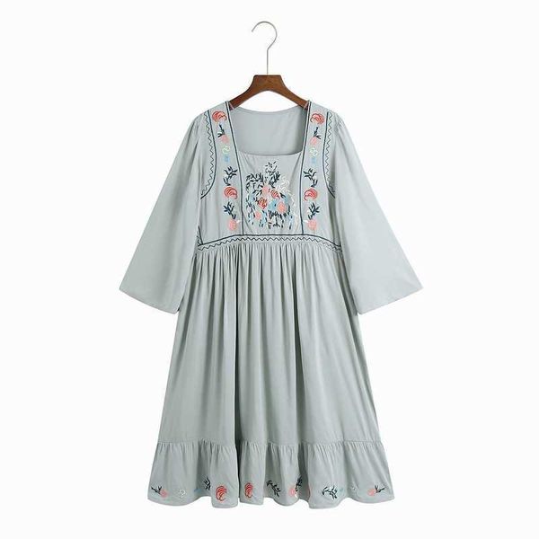 

women embroidery dress spring fashion floral square neck modern lady vestidos 210602, Black;gray