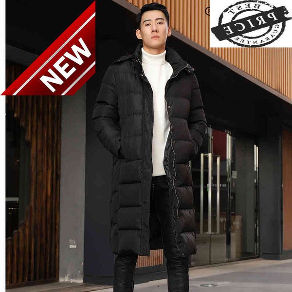 

fashion men's down jacket hooded men clothes 2021 streetwear thick warm long duck coat doudoune homme hiver lw150a, Black