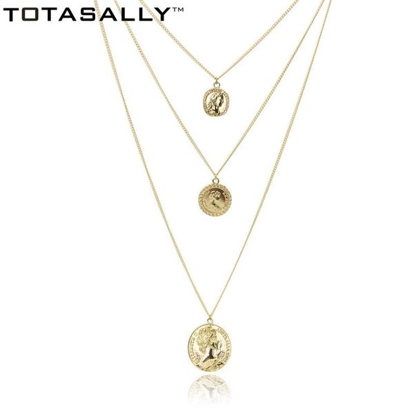 

pendant necklaces totasally coins fashion multichain queen head half penny pendants for women alloy pattern mujer bijoux, Silver
