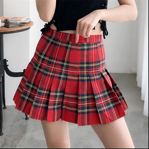 

women skirts womens plaid pleated cute skirt falda corta courtyard wind anti glare high waist tennis tenis de mujer, Black