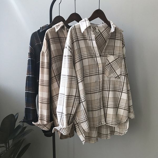 

women's blouses & shirts hxjp 2021 spring female plaid shirt rolled up and sanded korean version released blouse, White