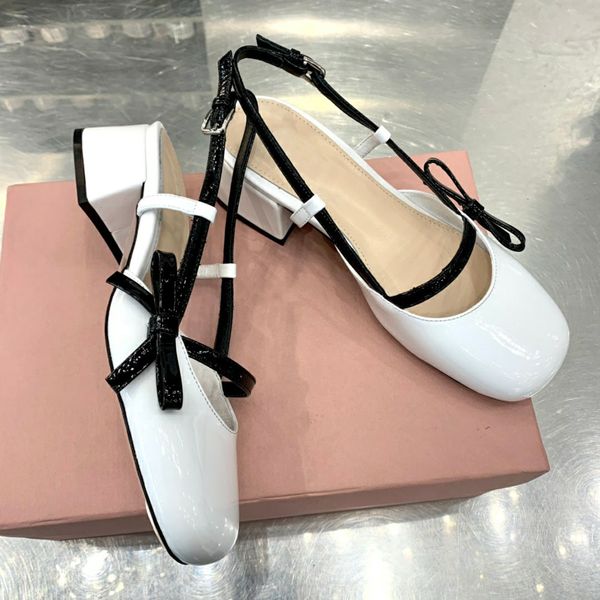 

heel m thick family bow sandals women's back empty shallow mouth mary jane single shoes 2021 spring and summer new high heels yw, Black