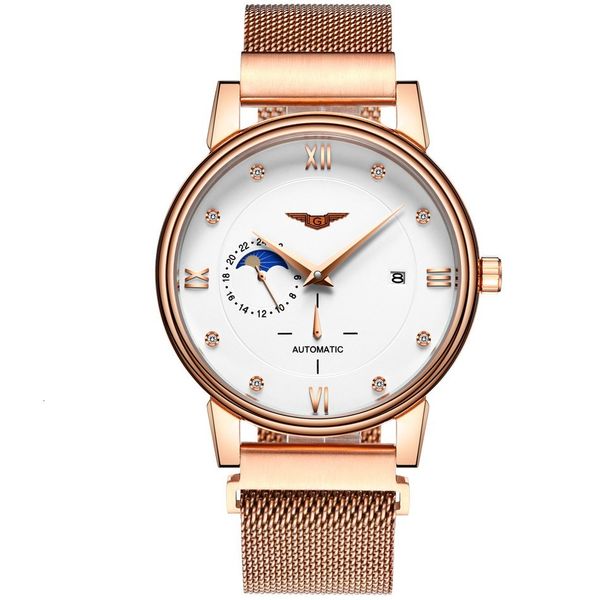 

guanqin watches men's gold automatic mechanical stones roman luxury original trademark business clocks relogio, Slivery;brown